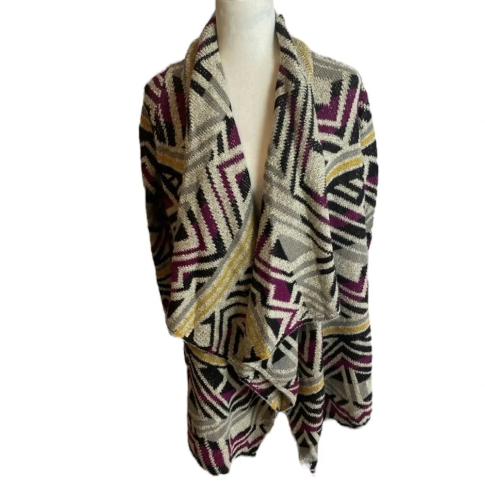 LUCKY BRAND Intarsia Cozy Wrap Open Front Cardigan Southwestern Sweater Size S - Picture 6 of 14